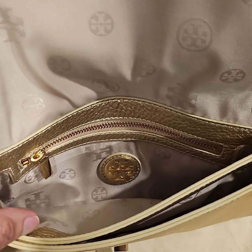 Tory Burch Gold Leather Adalyn Chain Clutch Like New